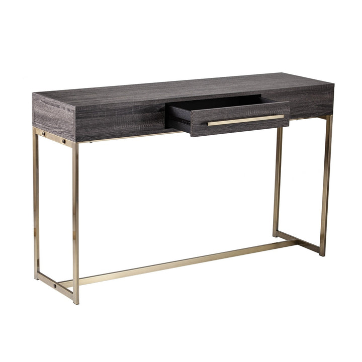 48" Gray and Gold Sled Console Table With Storage Image 9