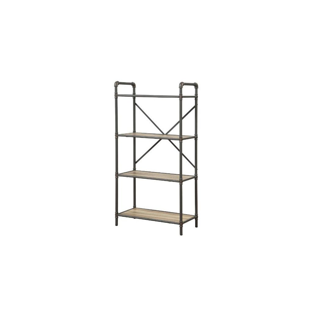 49" Gray Brown Metal Four Tier Etagere Bookcase Image 4