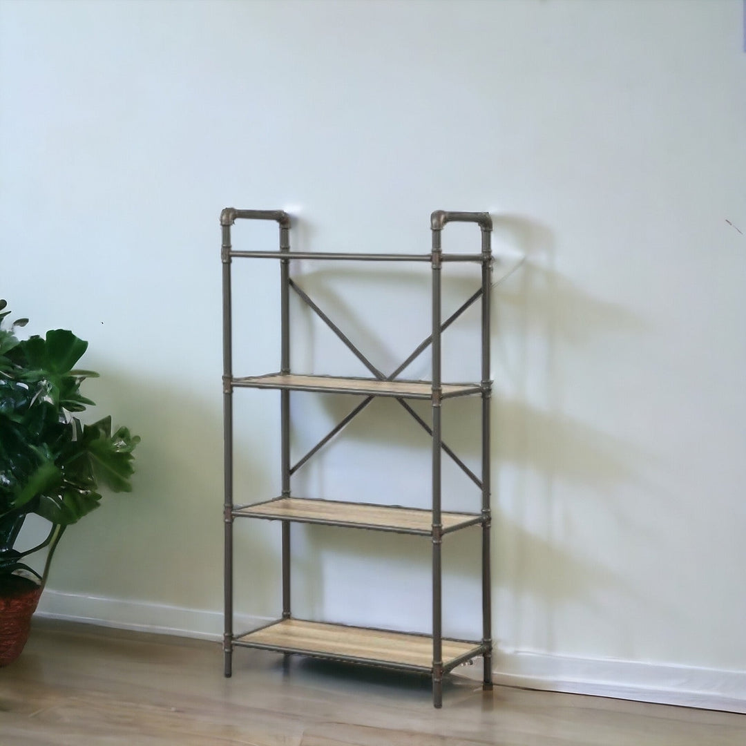 49" Gray Brown Metal Four Tier Etagere Bookcase Image 6