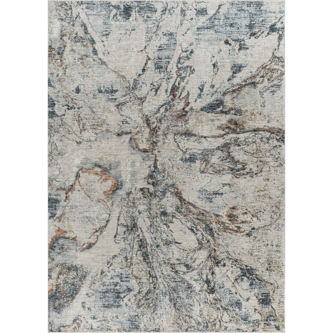 5 X 8 Beige and Blue Abstract Power Loom Area Rug Image 2