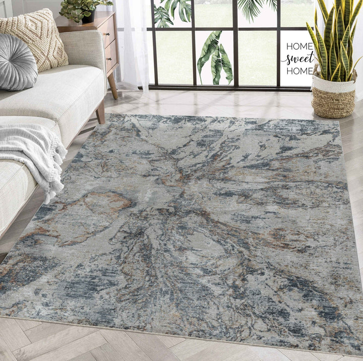 5 X 8 Beige and Blue Abstract Power Loom Area Rug Image 4