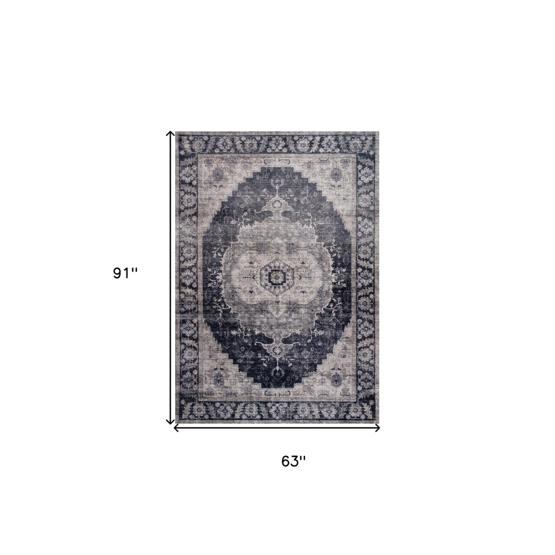 5 x 8 Black and Gray Oriental Area Rug Image 1