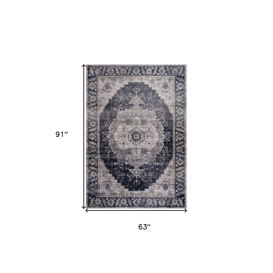 5 x 8 Black and Gray Oriental Area Rug Image 1