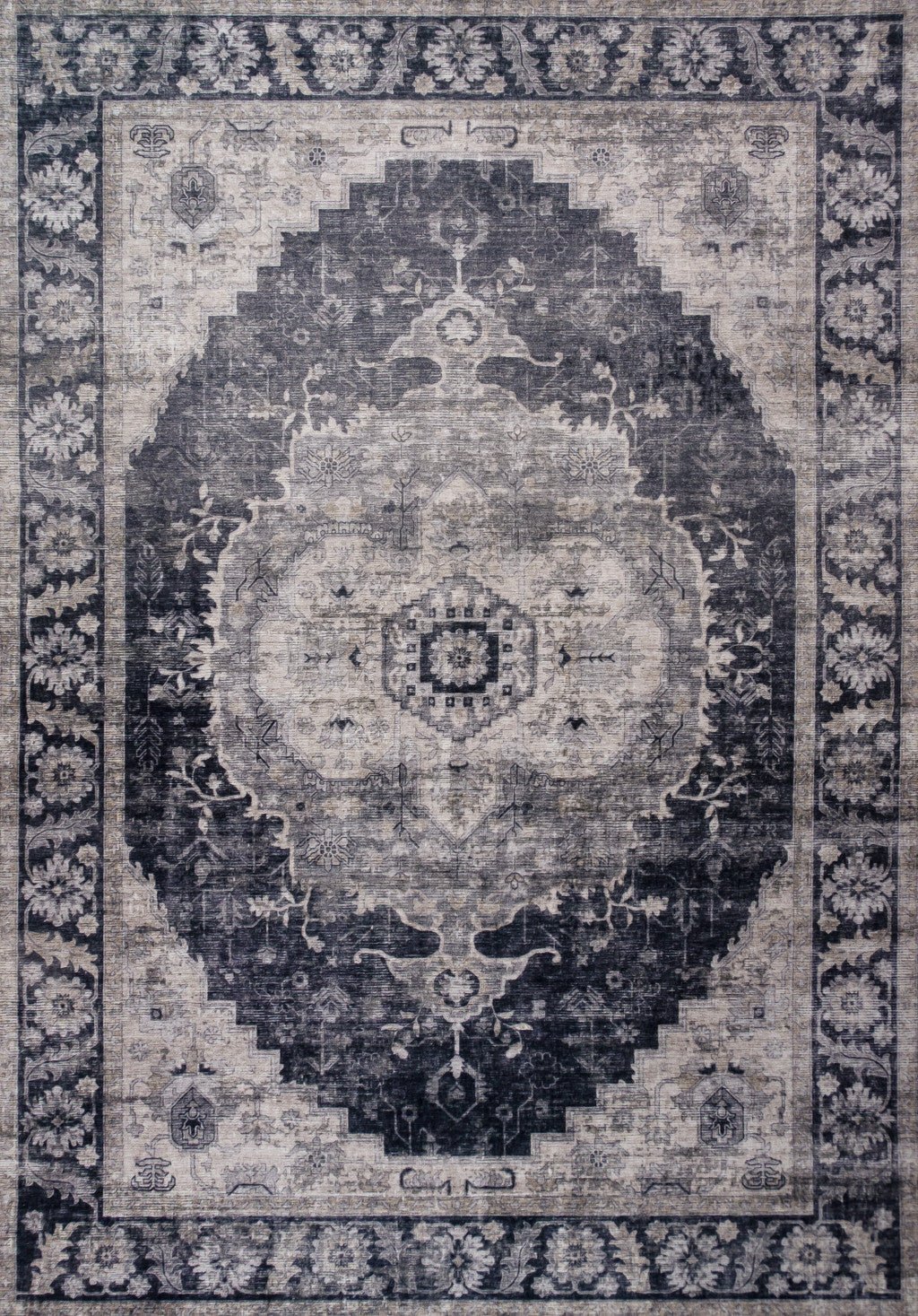 5 x 8 Black and Gray Oriental Area Rug Image 2