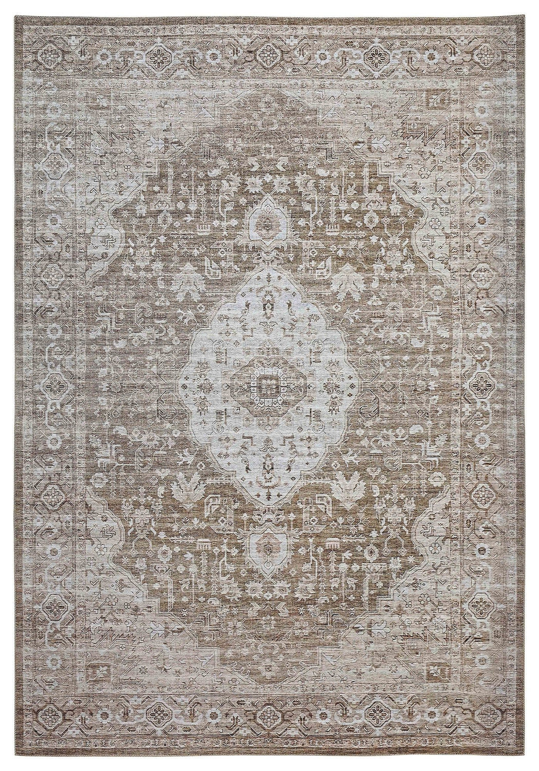 5 X 8 Beige Oriental Power Loom Distressed Stain Resistant Area Rug Image 5