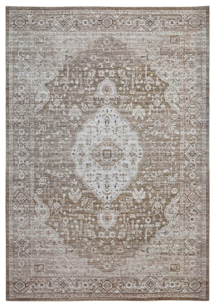 5 X 8 Beige Oriental Power Loom Distressed Stain Resistant Area Rug Image 5