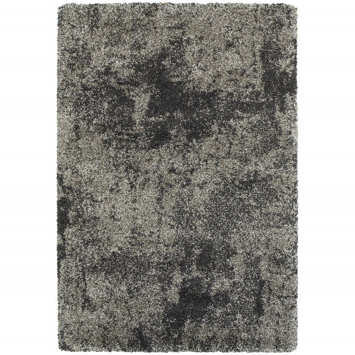 5 x 8 Black Silver and Gray Abstract Shag Power Loom Area Rug Image 1