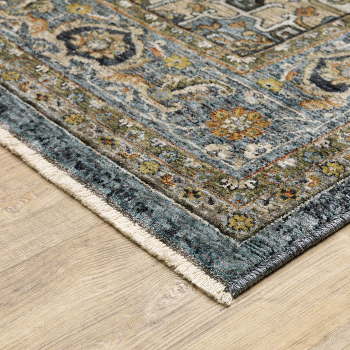 5 X 8 Blue And Green Oriental Power Loom Area Rug With Fringe Image 3