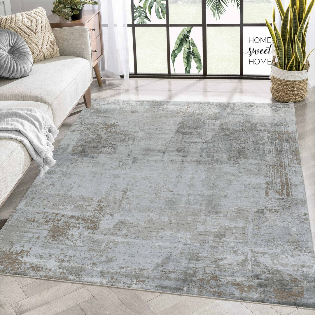 5 X 8 Beige Abstract Power Loom Stain Resistant Area Rug Image 3