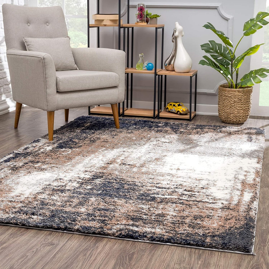 4 X 6 Ivory And Navy Retro Modern Area Rug Image 1