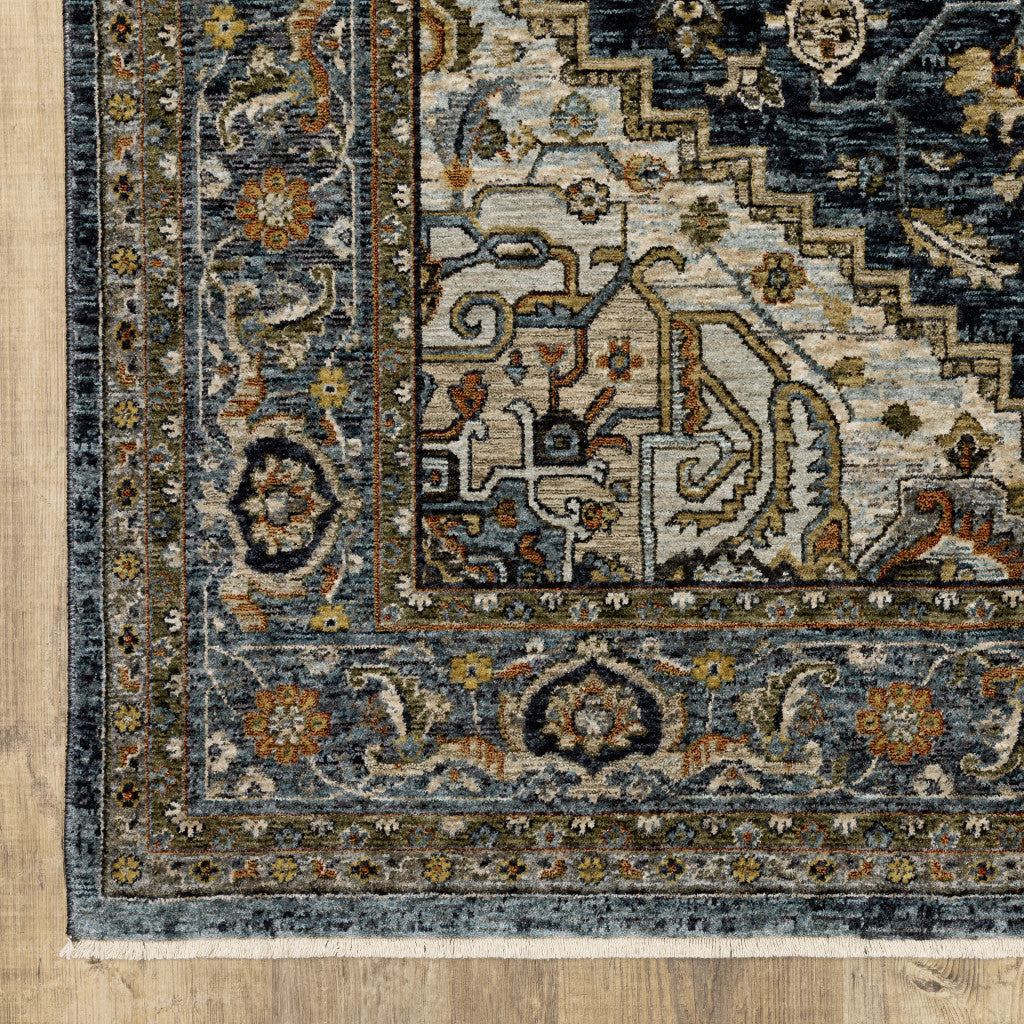 5 X 8 Blue And Green Oriental Power Loom Area Rug With Fringe Image 9