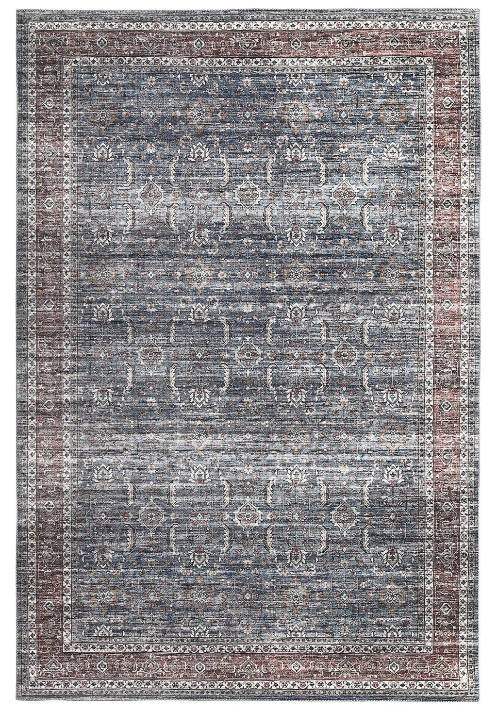 5 X 8 Blue Oriental Distressed Stain Resistant Area Rug Image 7