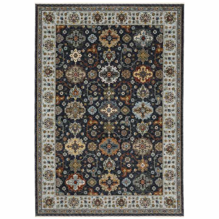 5 X 8 Blue Red Beige Yellow Grey Rust And Gold Oriental Power Loom Stain Resistant Area Rug With Fringe Image 1