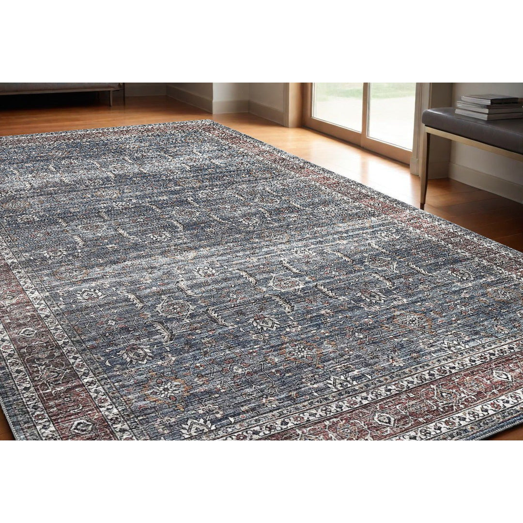 5 X 8 Blue Oriental Distressed Stain Resistant Area Rug Image 9