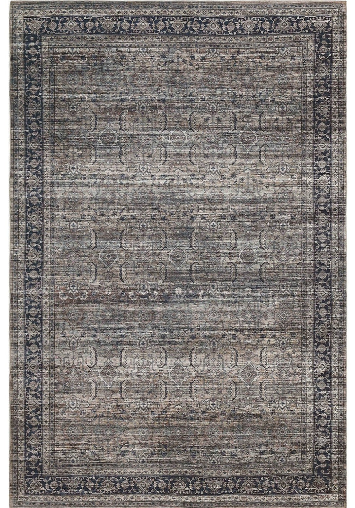 5 x 8 Brown and Blue Oriental Printed Distressed Area Rug Image 4