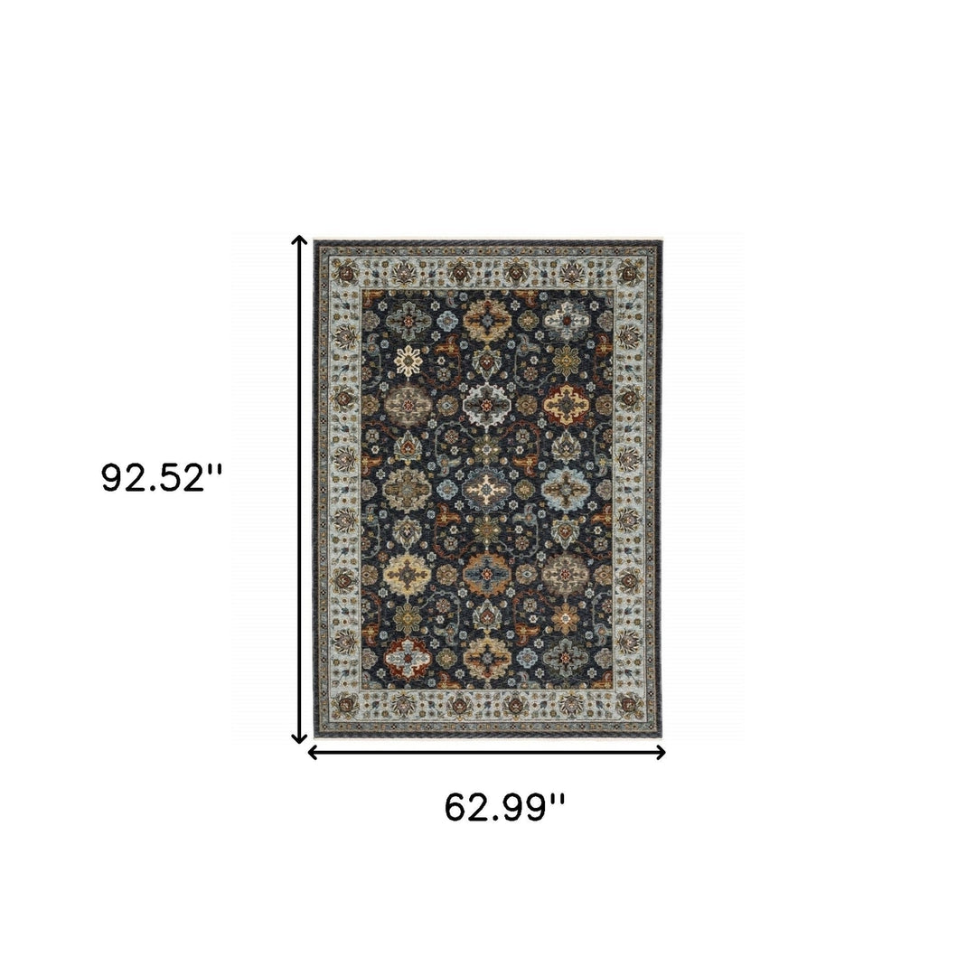 5 X 8 Blue Red Beige Yellow Grey Rust And Gold Oriental Power Loom Stain Resistant Area Rug With Fringe Image 11