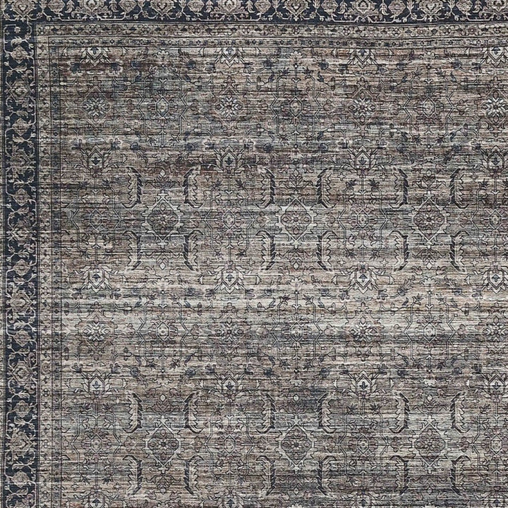 5 x 8 Brown and Blue Oriental Printed Distressed Area Rug Image 8