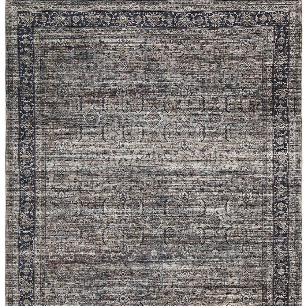 5 x 8 Brown and Blue Oriental Printed Distressed Area Rug Image 9