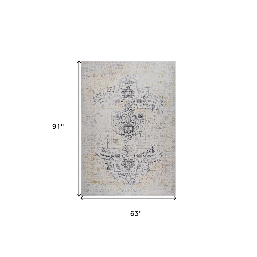 5 x 8 Gray and Gold Oriental Area Rug Image 1