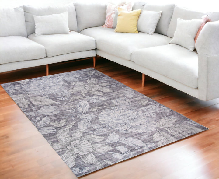 5 x 8 Gray and Beige Floral Area Rug Image 3