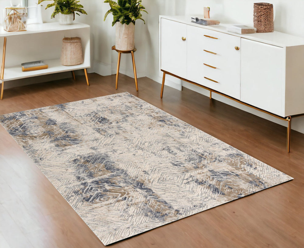 6 X 9 Beige Abstract Printed Area Rug Image 2