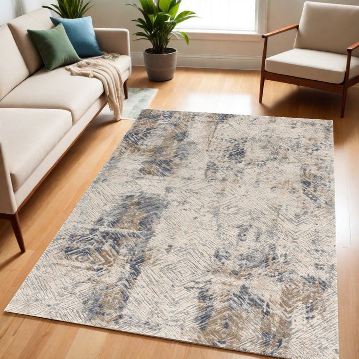 6 X 9 Beige Abstract Printed Area Rug Image 3