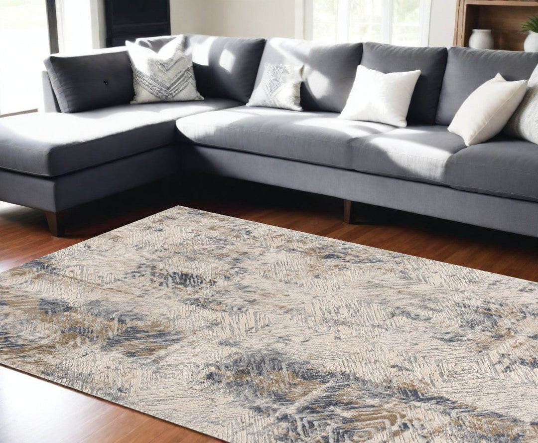 6 X 9 Beige Abstract Printed Area Rug Image 4