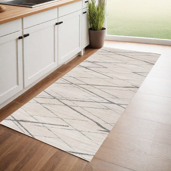 6 Runner Gray and Ivory Geometric Runner Rug Image 5