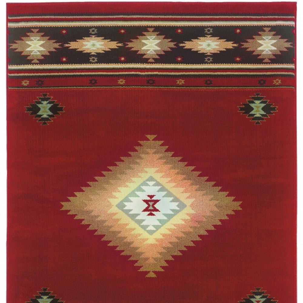 4 X 6 Red And Beige Ikat Pattern Area Rug Image 1