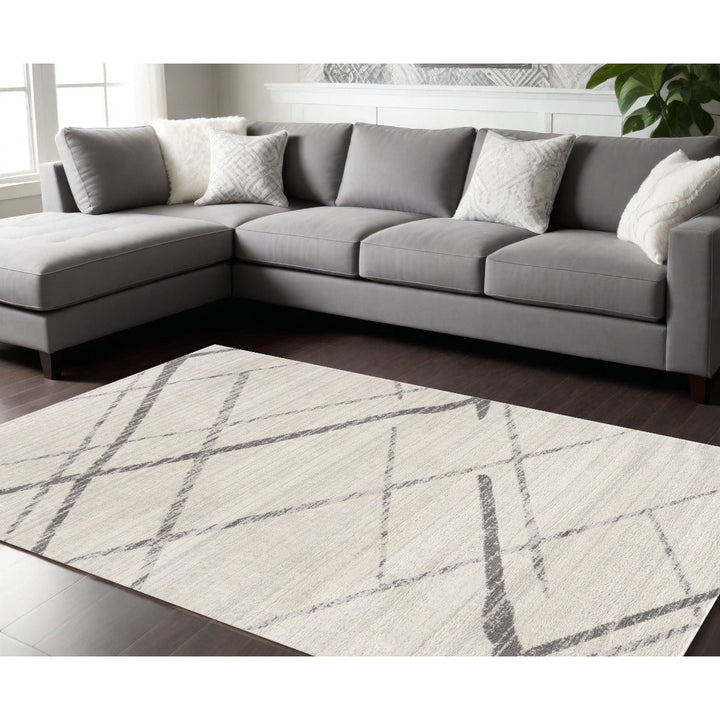 6 Runner Gray and Ivory Geometric Runner Rug Image 10