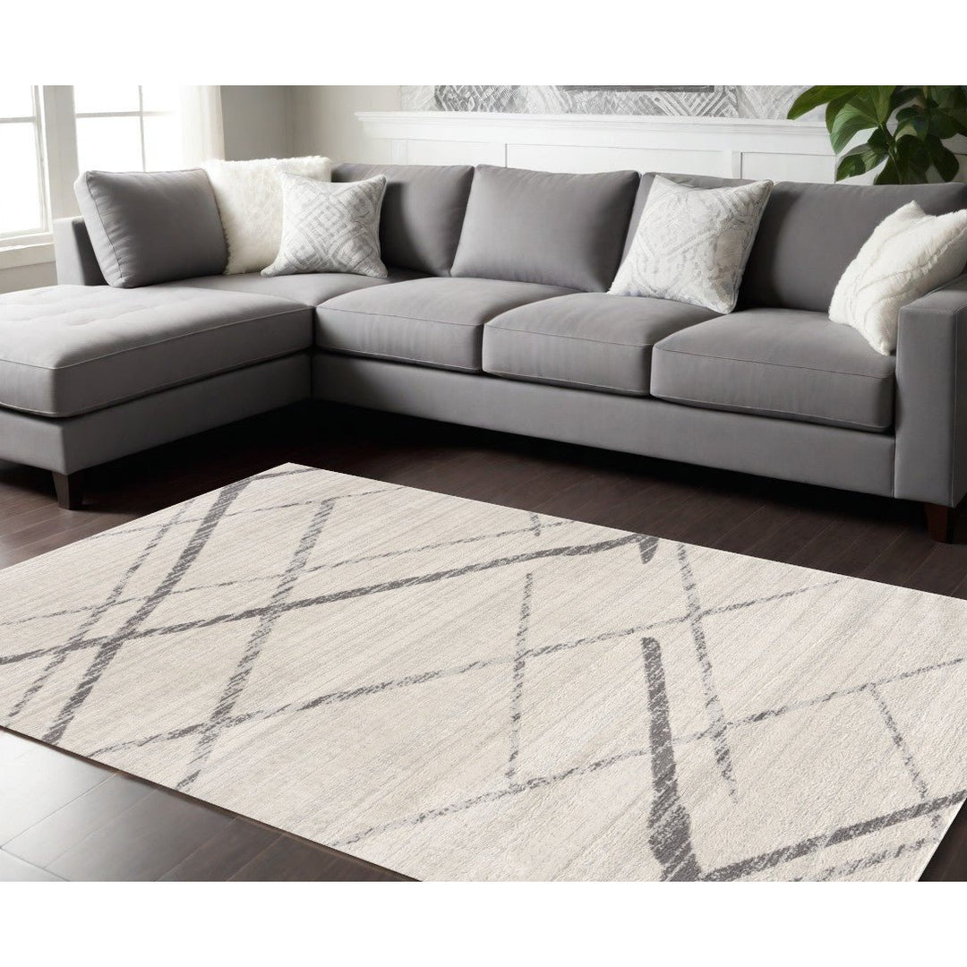 6 Runner Gray and Ivory Geometric Runner Rug Image 1