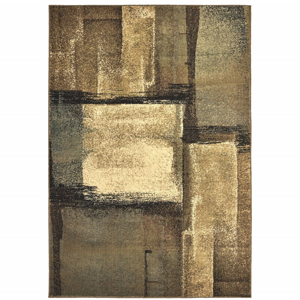 7X9 Brown And Beige Distressed Blocks Area Rug Image 1