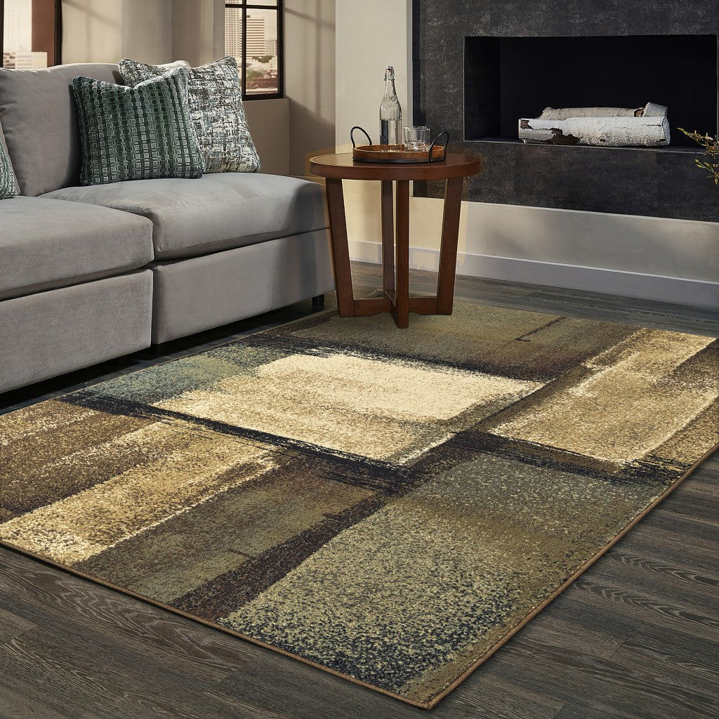 7X9 Brown And Beige Distressed Blocks Area Rug Image 6