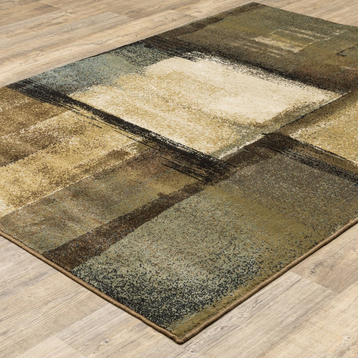 7X9 Brown And Beige Distressed Blocks Area Rug Image 7