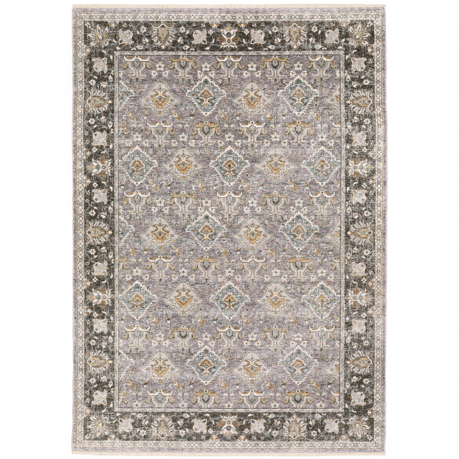 6 X 9 Grey And Blue Oriental Power Loom Stain Resistant Area Rug With Fringe Image 1