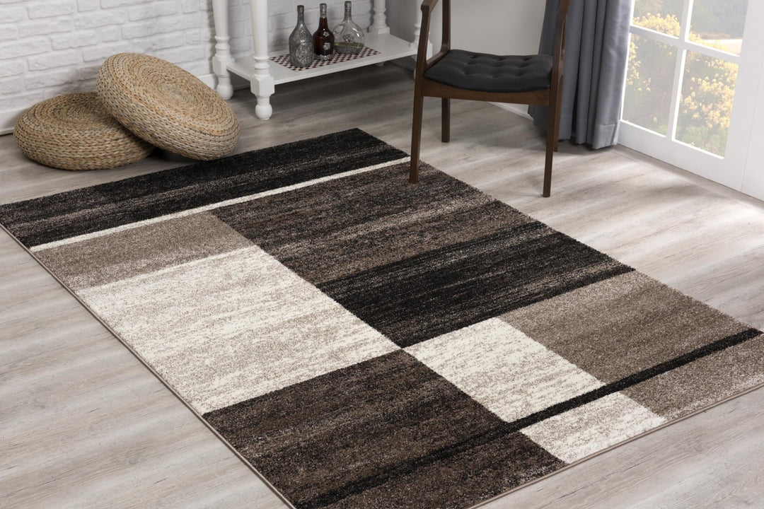 5 X 8 Brown And Beige Abstract Blocks Area Rug Image 10