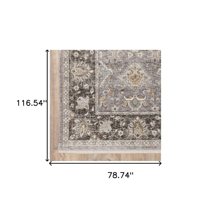 6 X 9 Grey And Blue Oriental Power Loom Stain Resistant Area Rug With Fringe Image 11