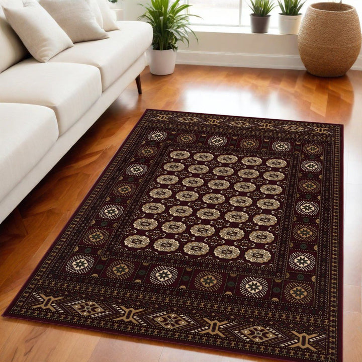 5 x 8 Red and Ivory Floral Medallion Power Loom Area Rug Image 11