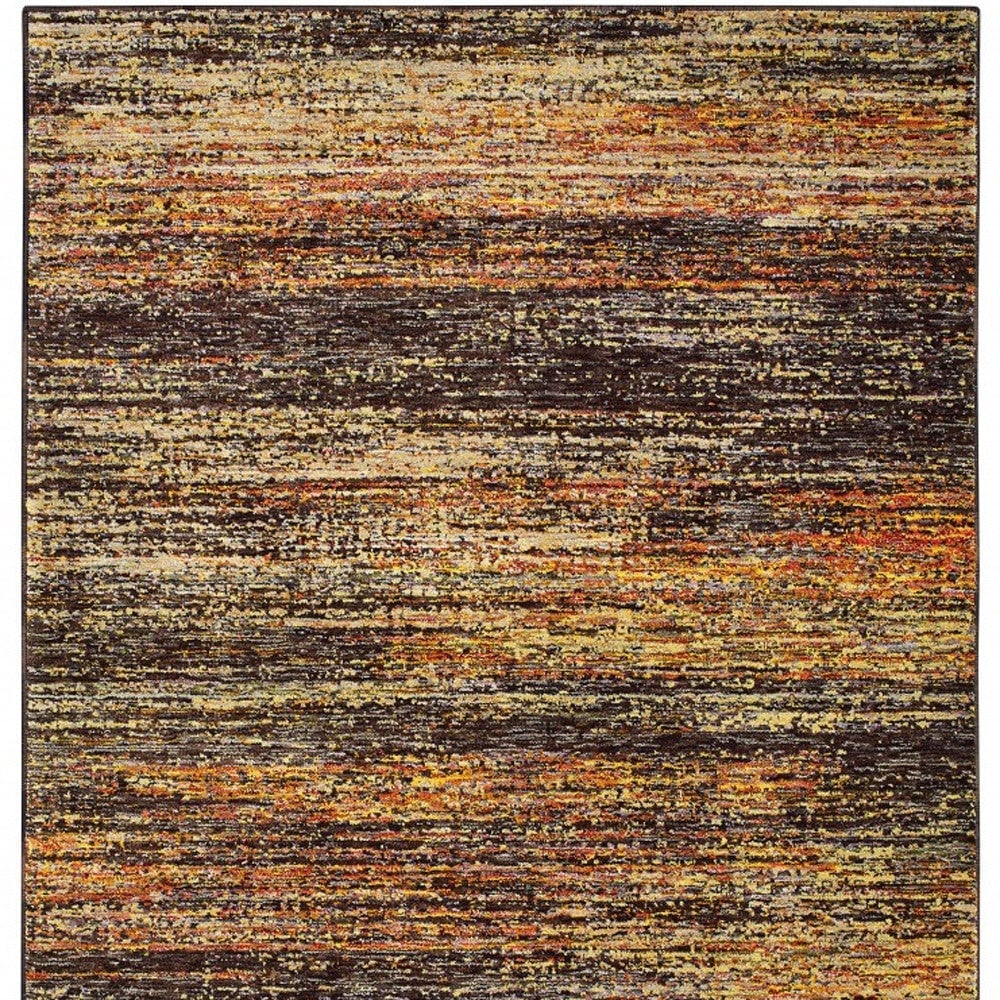 12 Gold And Slate Abstract Runner Rug Image 1