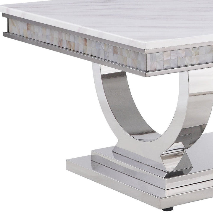 51" White And Silver Faux Marble Mirrored Coffee Table Image 4