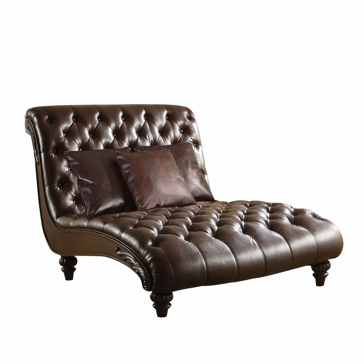 52" Brown Faux Leather Lounge Chair And Toss Pillows Image 1