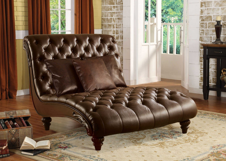 52" Brown Faux Leather Lounge Chair And Toss Pillows Image 2