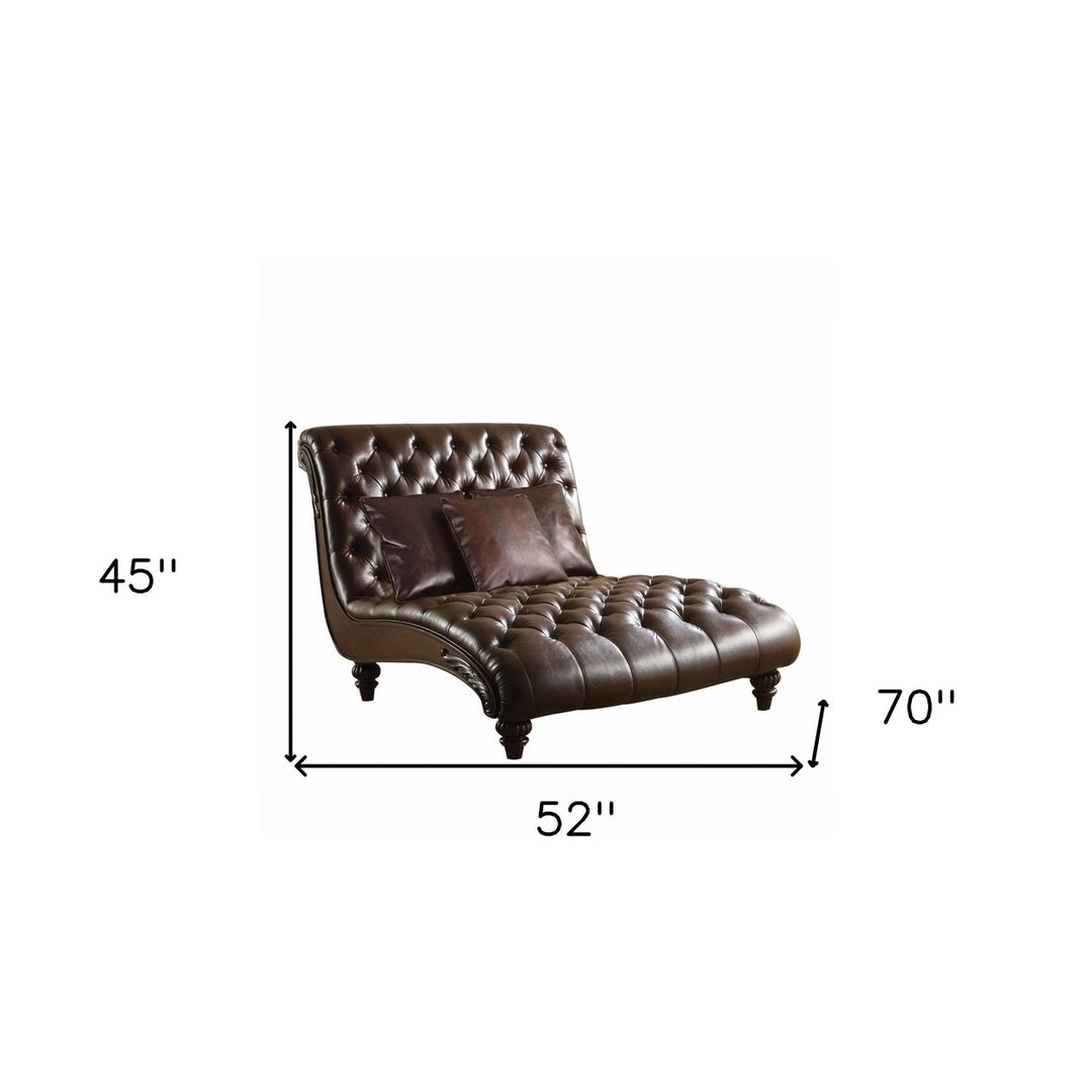 52" Brown Faux Leather Lounge Chair And Toss Pillows Image 3