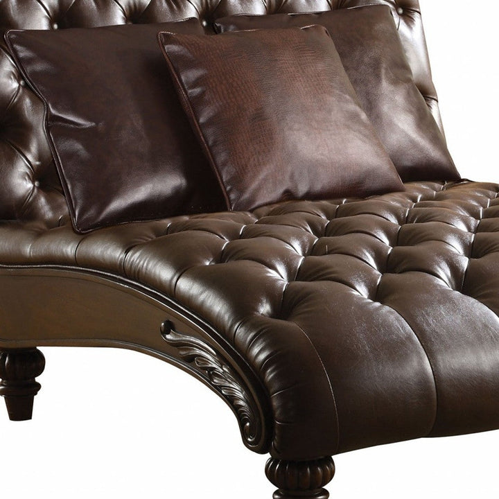 52" Brown Faux Leather Lounge Chair And Toss Pillows Image 4