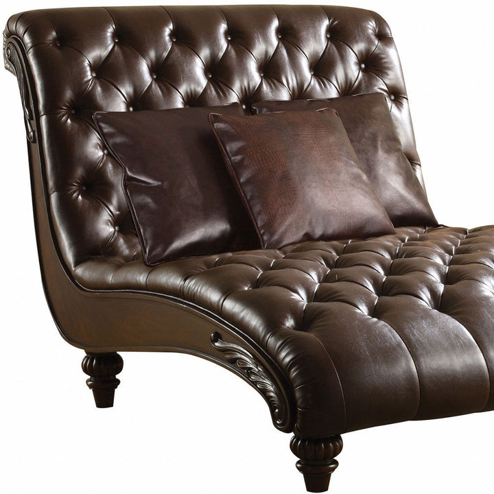 52" Brown Faux Leather Lounge Chair And Toss Pillows Image 5