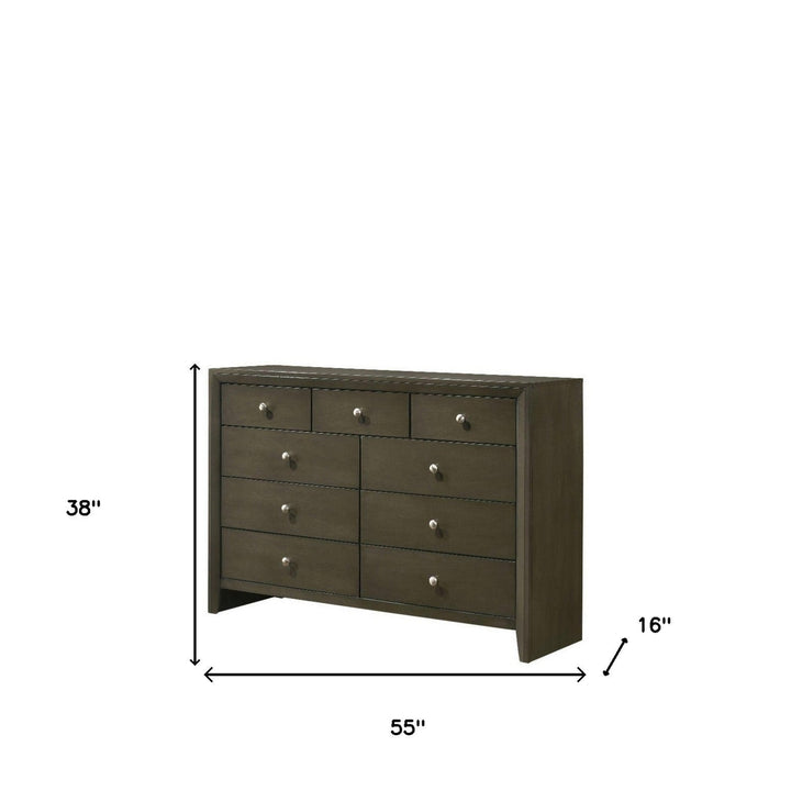 55" Gray Solid and Manufactured Wood Nine Drawer Triple Dresser Image 1