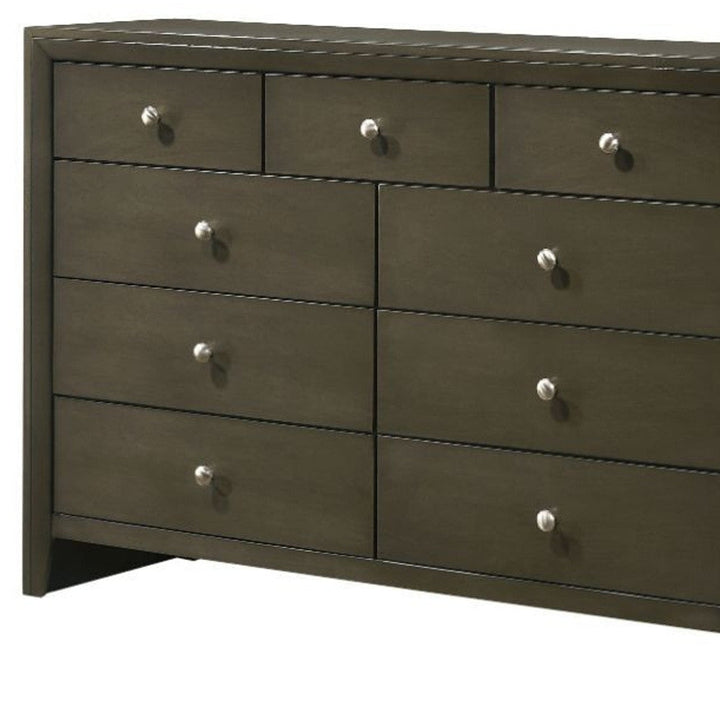 55" Gray Solid and Manufactured Wood Nine Drawer Triple Dresser Image 3