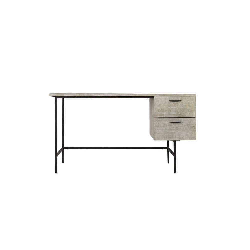 55" Ivory and Black Solid Wood Writing Desk with Two Drawers Image 2