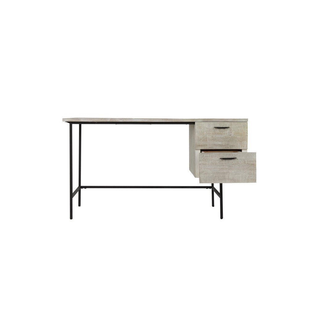 55" Ivory and Black Solid Wood Writing Desk with Two Drawers Image 3