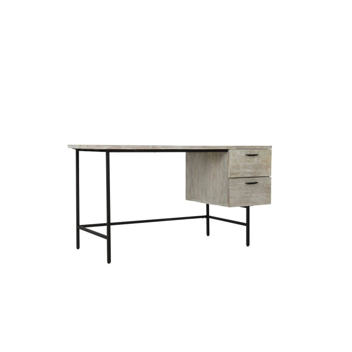 55" Ivory and Black Solid Wood Writing Desk with Two Drawers Image 4